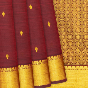 Maroon Handloom Kanchipuram Silk Saree With Zari Buttas-Maroon
