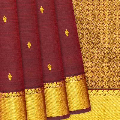 Maroon Handloom Kanchipuram Silk Saree With Zari Buttas-Maroon