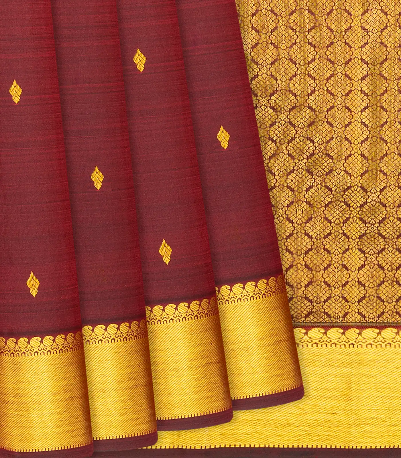 Maroon Handloom Kanchipuram Silk Saree With Zari Buttas-Maroon