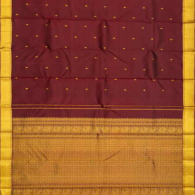 Maroon Handloom Kanchipuram Silk Saree With Zari Buttas-Maroon