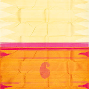 Sandal Handloom Kanchipuram Korvai Silk Saree With Temple Border-Sandal