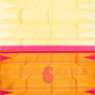 Sandal Handloom Kanchipuram Korvai Silk Saree With Temple Border-Sandal