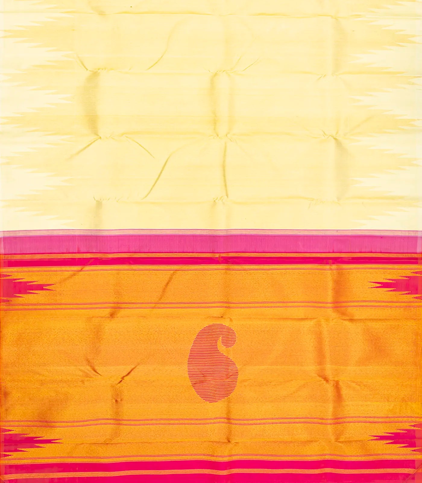 Sandal Handloom Kanchipuram Korvai Silk Saree With Temple Border-Sandal
