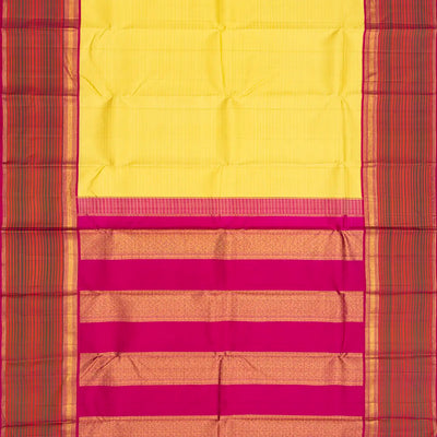 Yellow Handloom Kanchipuram Korvai Silk Saree With Stripes-Yellow