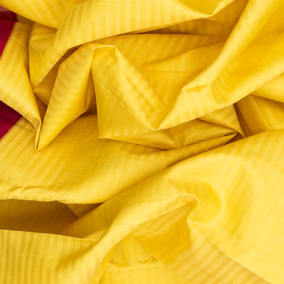 Yellow Handloom Kanchipuram Korvai Silk Saree With Stripes-Yellow