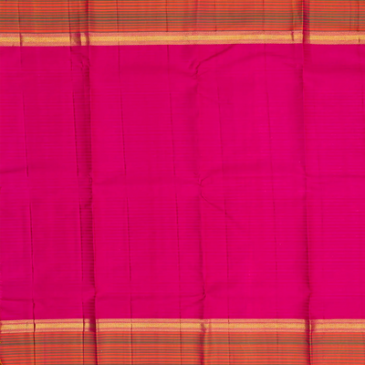 Yellow Handloom Kanchipuram Korvai Silk Saree With Stripes-Yellow