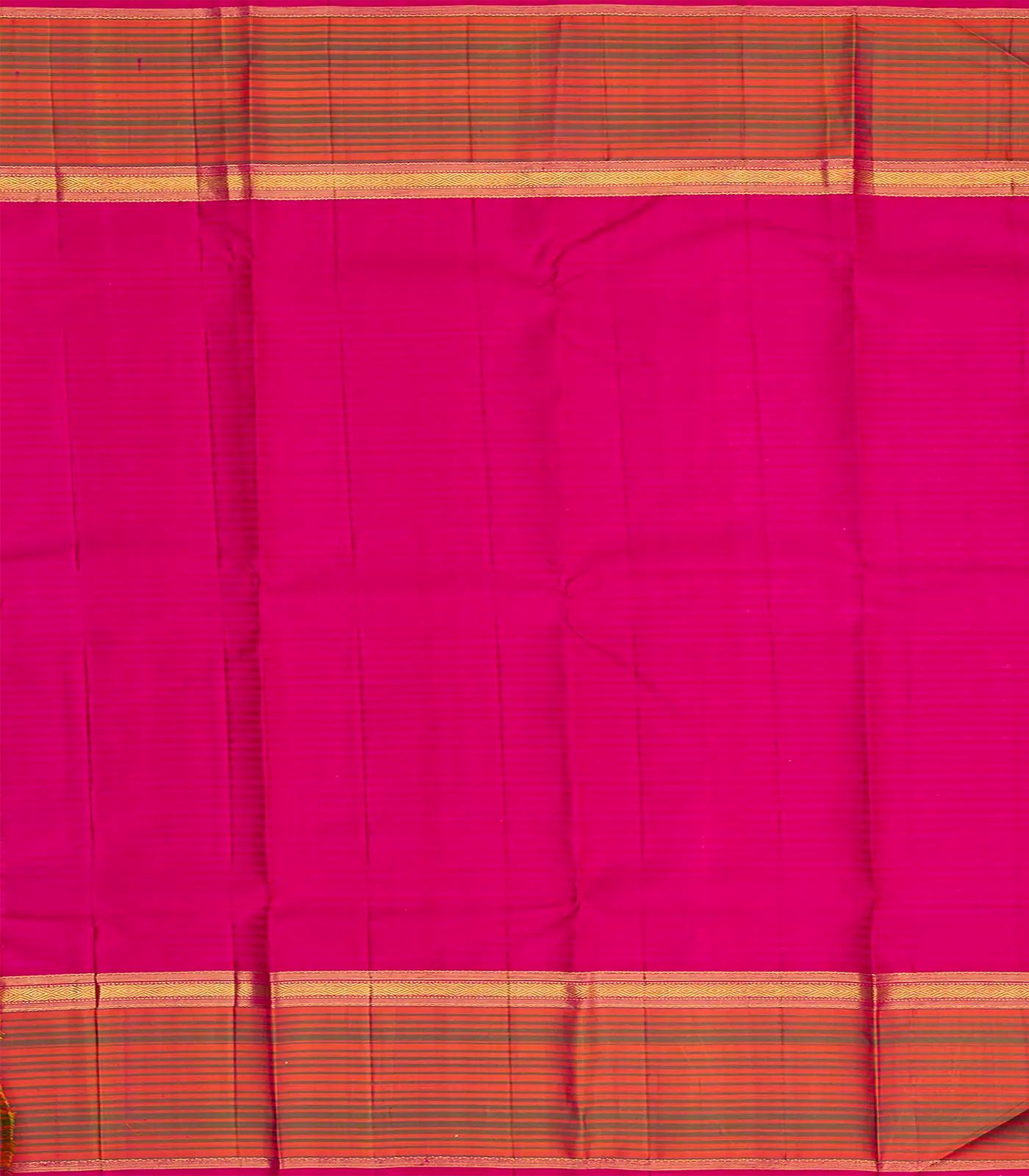 Yellow Handloom Kanchipuram Korvai Silk Saree With Stripes-Yellow