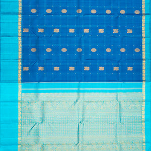 Blue Handloom Kanchipuram Silk Saree With Annam Chakaram Buttas-Blue