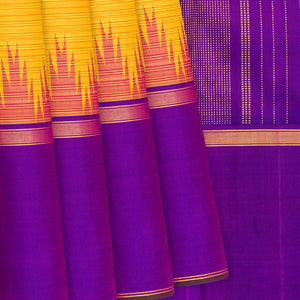 Yellow Handloom Kanchipuram Korvai Silk Saree With Purple Border-Yellow