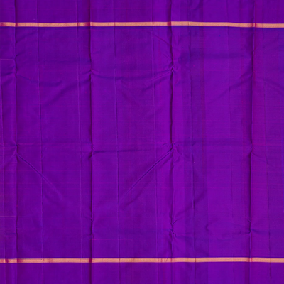 Yellow Handloom Kanchipuram Korvai Silk Saree With Purple Border-Yellow