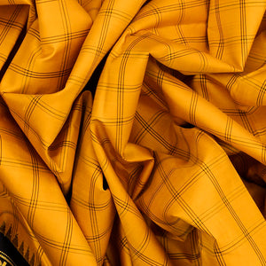Yellow Handloom Kanchipuram Korvai Silk Saree With Black Border-Yellow