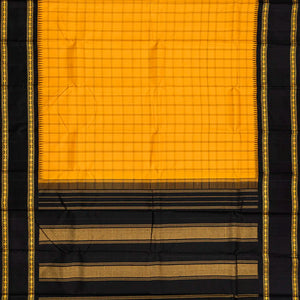 Yellow Handloom Kanchipuram Korvai Silk Saree With Black Border-Yellow