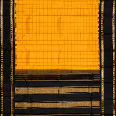 Yellow Handloom Kanchipuram Korvai Silk Saree With Black Border-Yellow