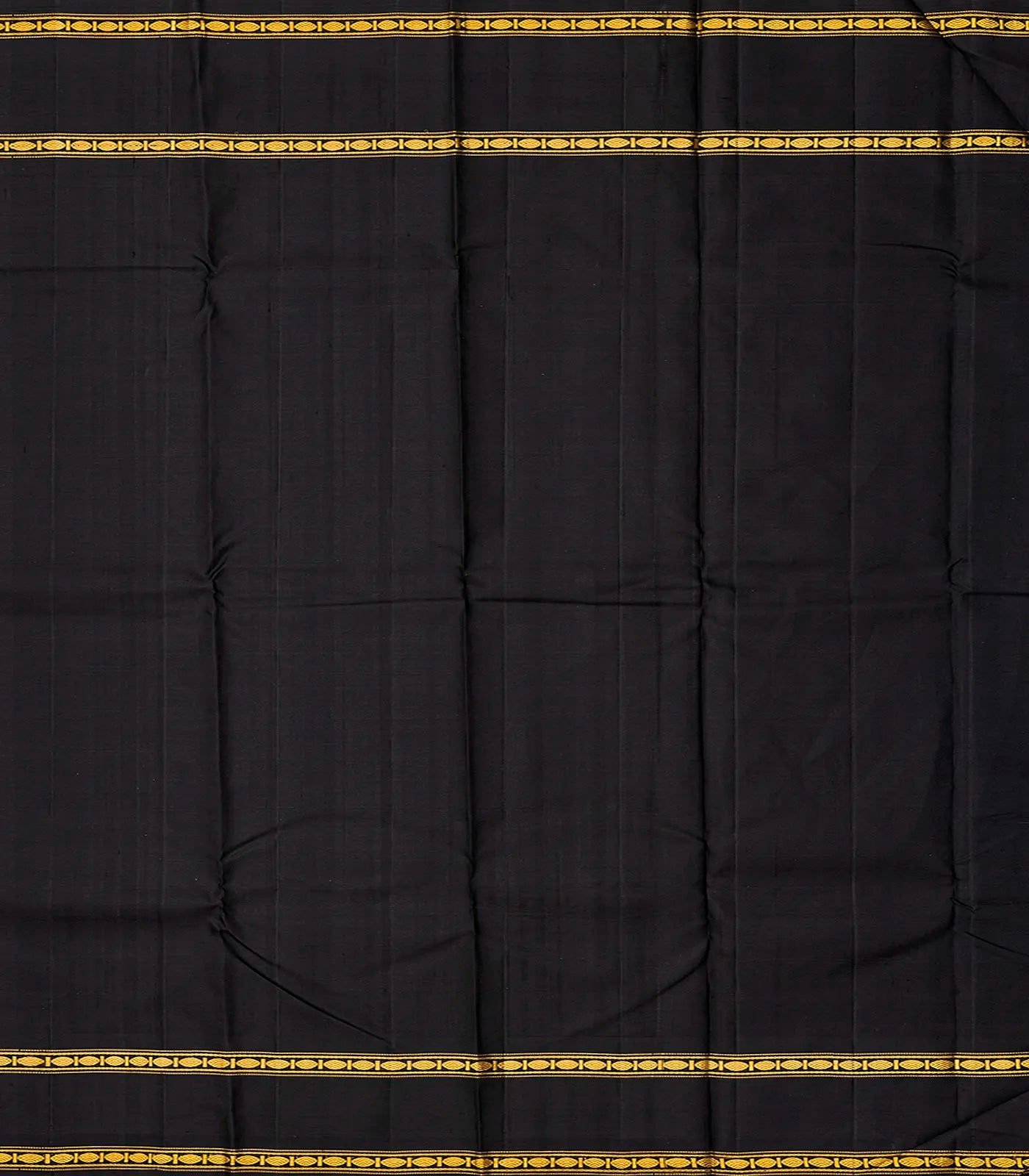 Yellow Handloom Kanchipuram Korvai Silk Saree With Black Border-Yellow