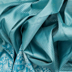 Turquoise Handloom Kanchipuram Korvai Silk Saree With Pink Border-Turquoise