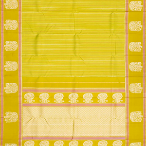 Mustard Handloom Kanchipuram Silk Saree With Veldari Stripes-Mustard