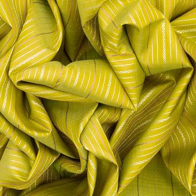 Mustard Handloom Kanchipuram Silk Saree With Veldari Stripes-Mustard