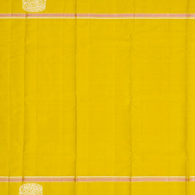 Mustard Handloom Kanchipuram Silk Saree With Veldari Stripes-Mustard