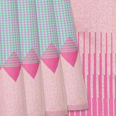 Grey Handloom Kanchipuram Korvai Silk Saree With Checks-Grey