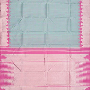 Grey Handloom Kanchipuram Korvai Silk Saree With Checks-Grey