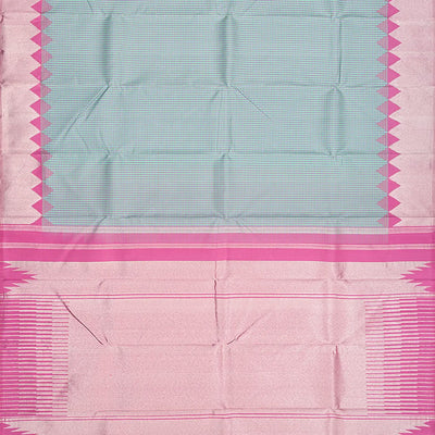 Grey Handloom Kanchipuram Korvai Silk Saree With Checks-Grey