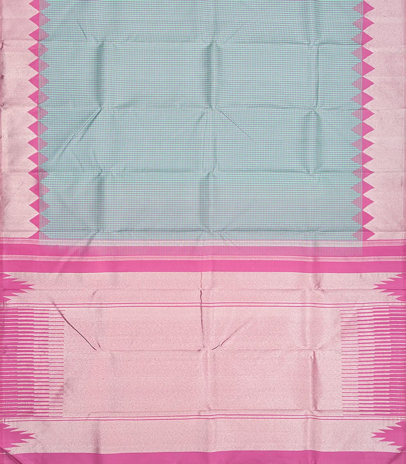 Grey Handloom Kanchipuram Korvai Silk Saree With Checks-Grey