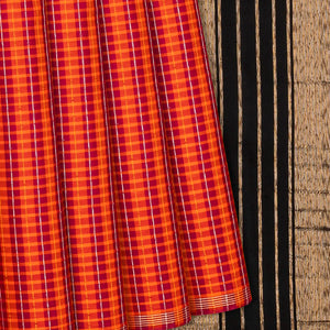 Crimson Handloom Kanchipuram Silk Saree With Checks-Crimson