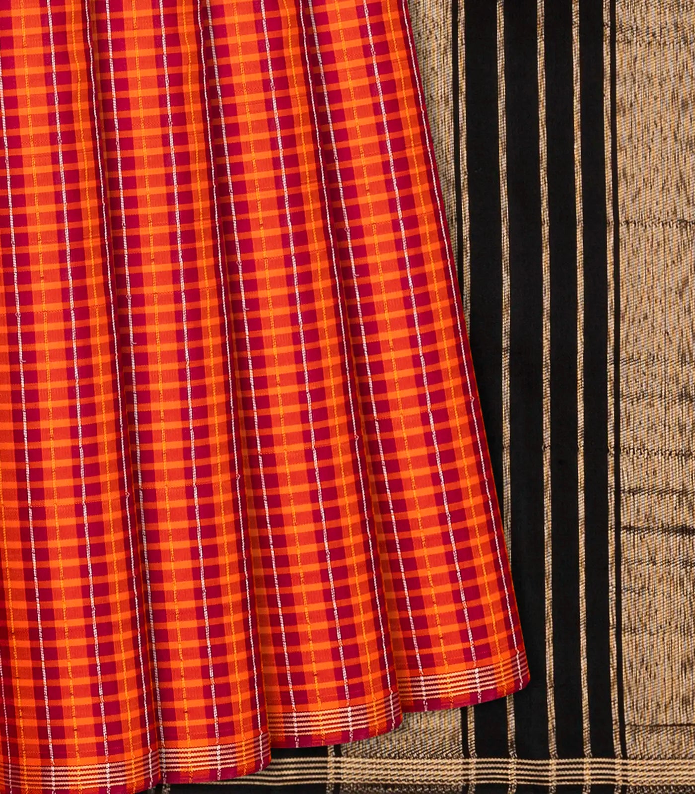 Crimson Handloom Kanchipuram Silk Saree With Checks-Crimson