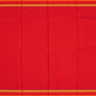 White Handloom Kanchipuram Korvai Silk Saree With Red Temple Border-White