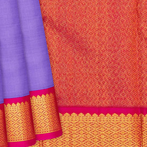 Lavender Handloom Kanchipuram Korvai Silk Saree With Pink Border-Lavander