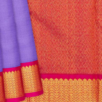 Lavender Handloom Kanchipuram Korvai Silk Saree With Pink Border-Lavander