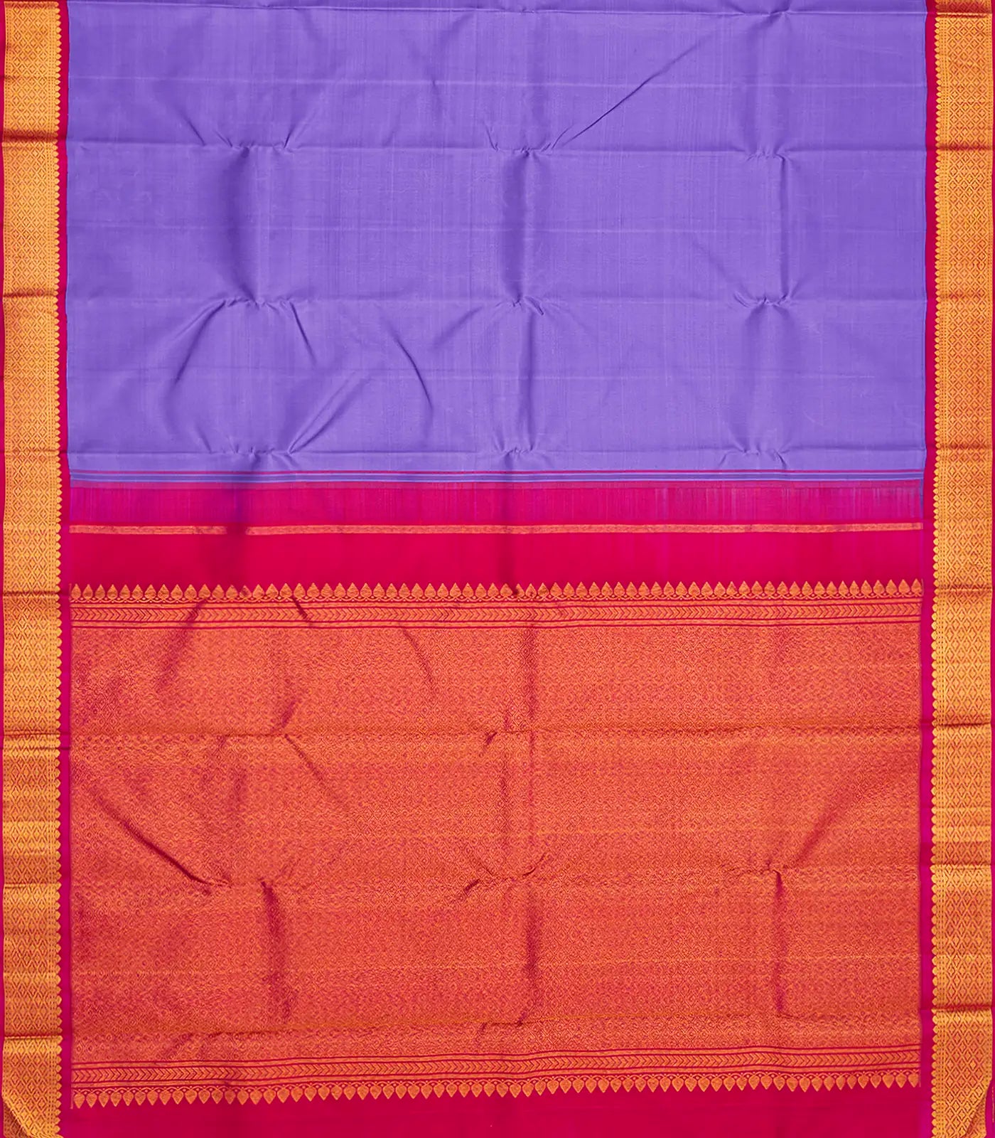 Lavender Handloom Kanchipuram Korvai Silk Saree With Pink Border-Lavander