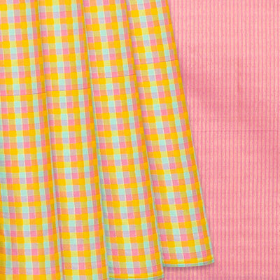 Multi Colour Handloom Kanchipuram Silk Saree With Checks-Multi colour