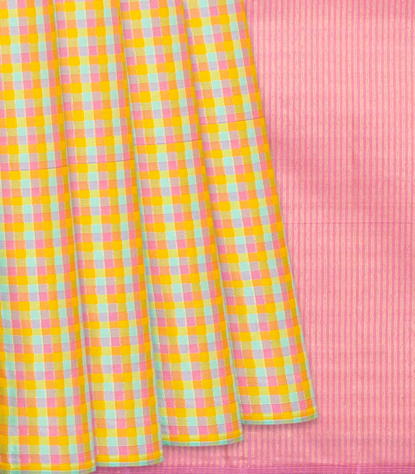 Multi Colour Handloom Kanchipuram Silk Saree With Checks-Multi colour