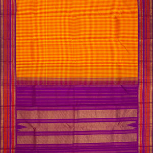 Yellow Handloom Kanchipuram Korvai Silk Saree With Checks-Yellow