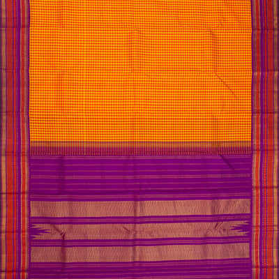 Yellow Handloom Kanchipuram Korvai Silk Saree With Checks-Yellow