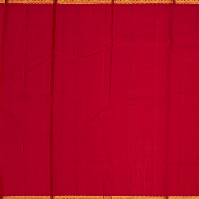 Orange Handloom Kanchipuram Korvai Silk Saree With Crimson Border-Orange