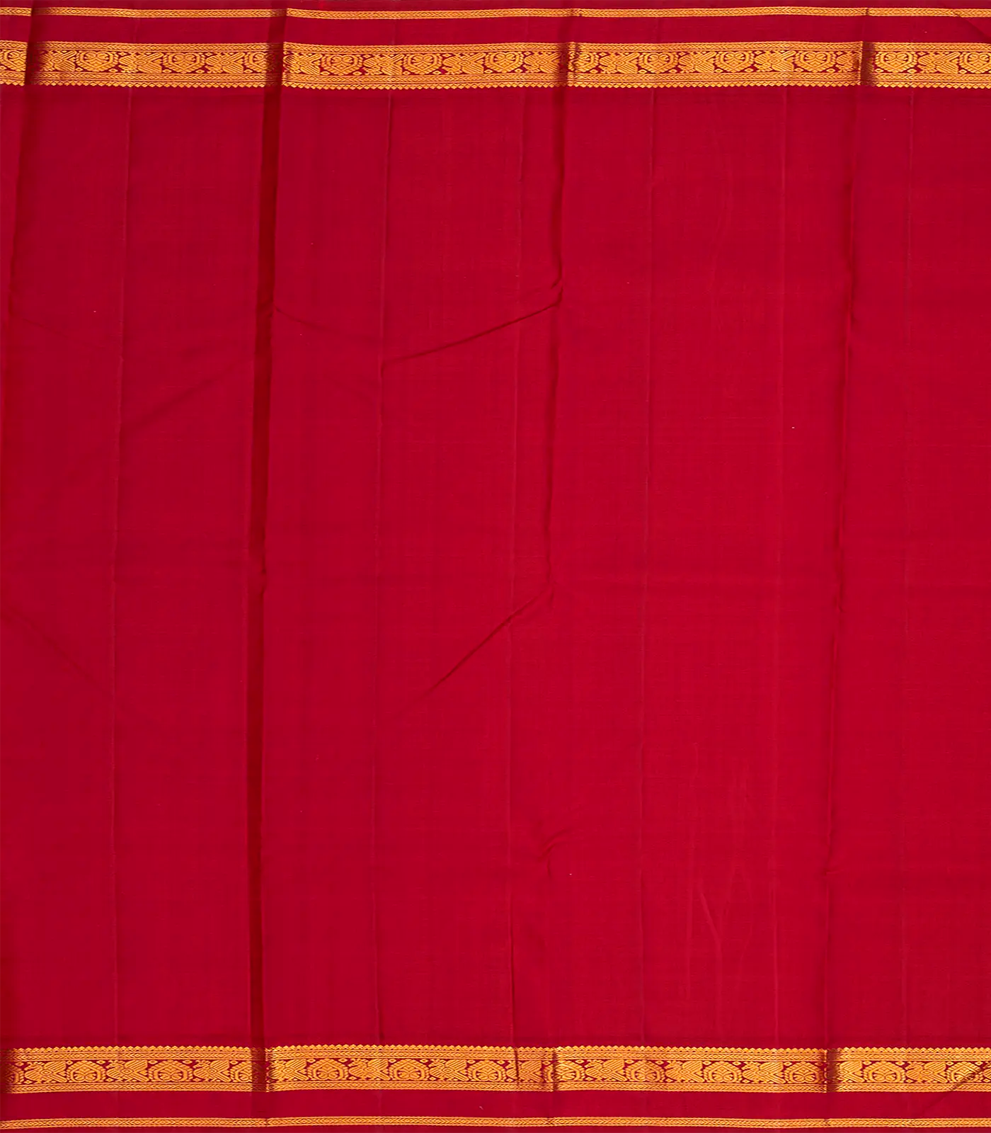 Orange Handloom Kanchipuram Korvai Silk Saree With Crimson Border-Orange