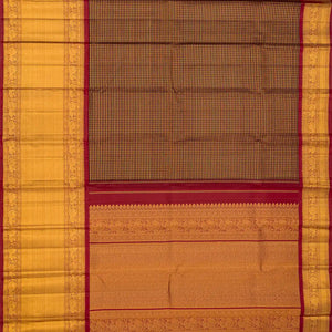 Maroon Handloom Kanchipuram Korvai Silk Saree With Zari Checks-Maroon