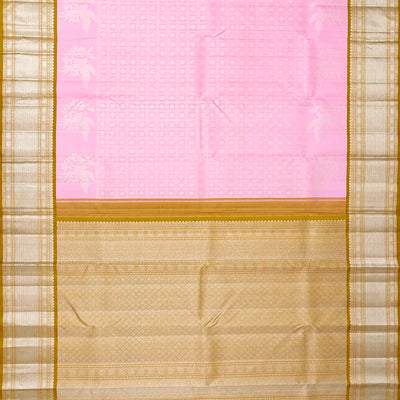 Baby Pink Handloom Kanchipuram Korvai Silk Saree With Zari Checks-Baby Pink