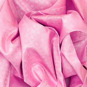 Baby Pink Handloom Kanchipuram Korvai Silk Saree With Zari Checks-Baby Pink