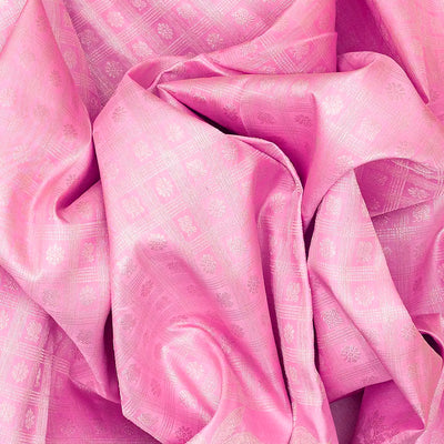 Baby Pink Handloom Kanchipuram Korvai Silk Saree With Zari Checks-Baby Pink