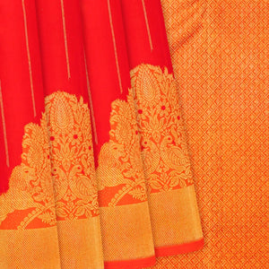 Dark Peach Handloom Kanchipuram Korvai Silk Saree Zari Stripes-Dark Peach