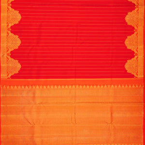 Dark Peach Handloom Kanchipuram Korvai Silk Saree Zari Stripes-Dark Peach