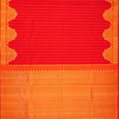 Dark Peach Handloom Kanchipuram Korvai Silk Saree Zari Stripes-Dark Peach