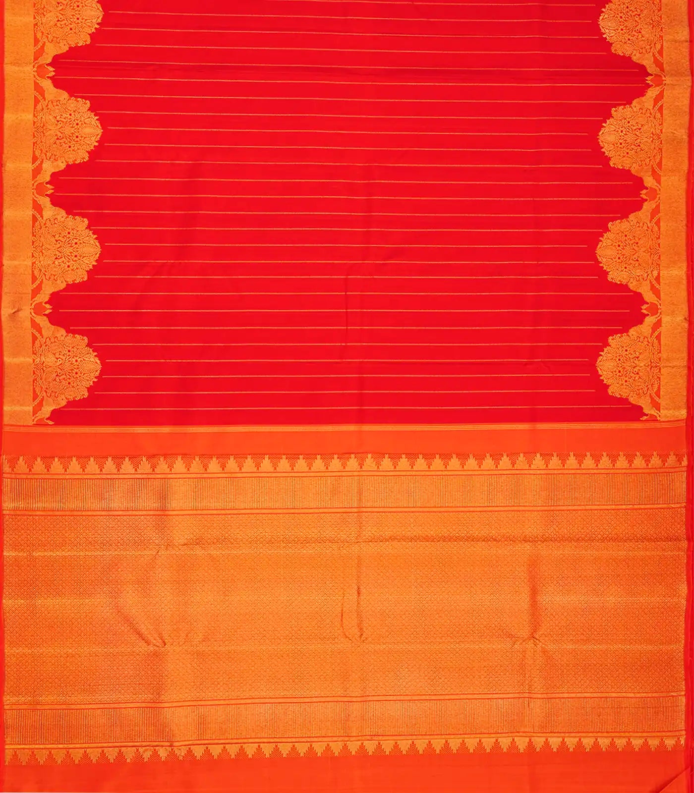 Dark Peach Handloom Kanchipuram Korvai Silk Saree Zari Stripes-Dark Peach