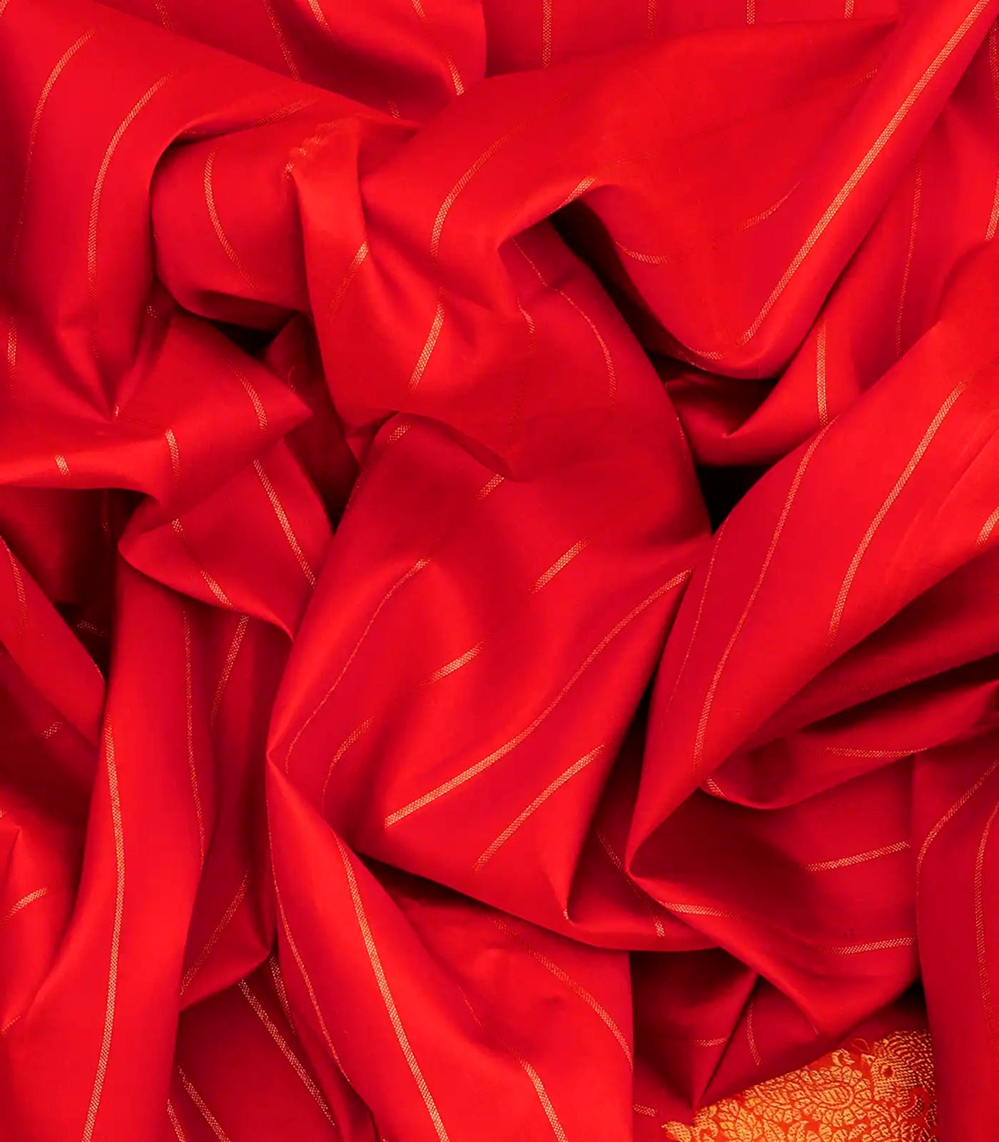 Dark Peach Handloom Kanchipuram Korvai Silk Saree Zari Stripes-Dark Peach