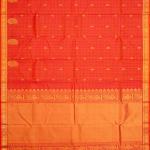 Red Handloom Kanchipuram Silk Saree With Checks & Buttas-Red