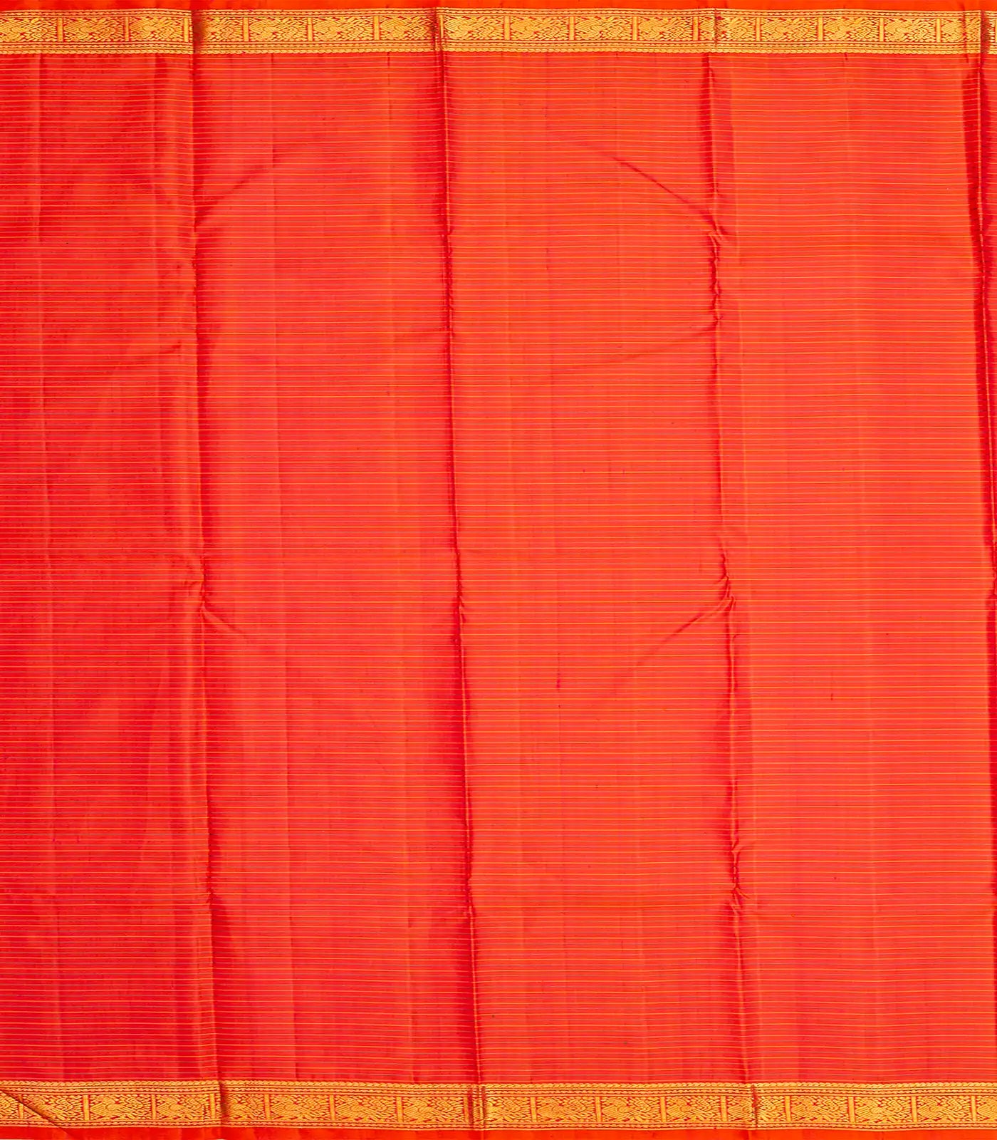 Red Handloom Kanchipuram Silk Saree With Checks & Buttas-Red