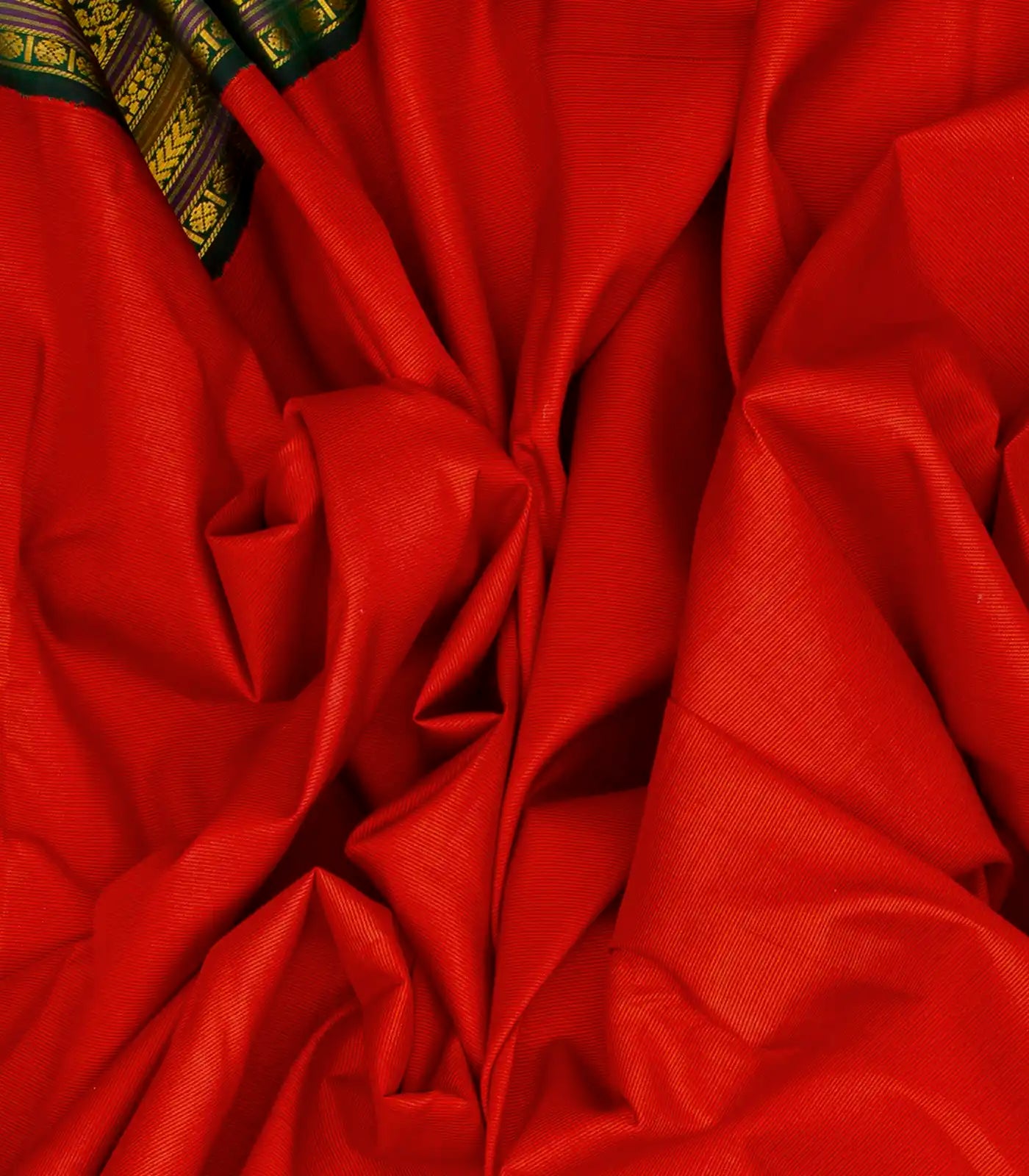 Red Handloom Kanchipuram Korvai Silk Saree With Green Border-Red